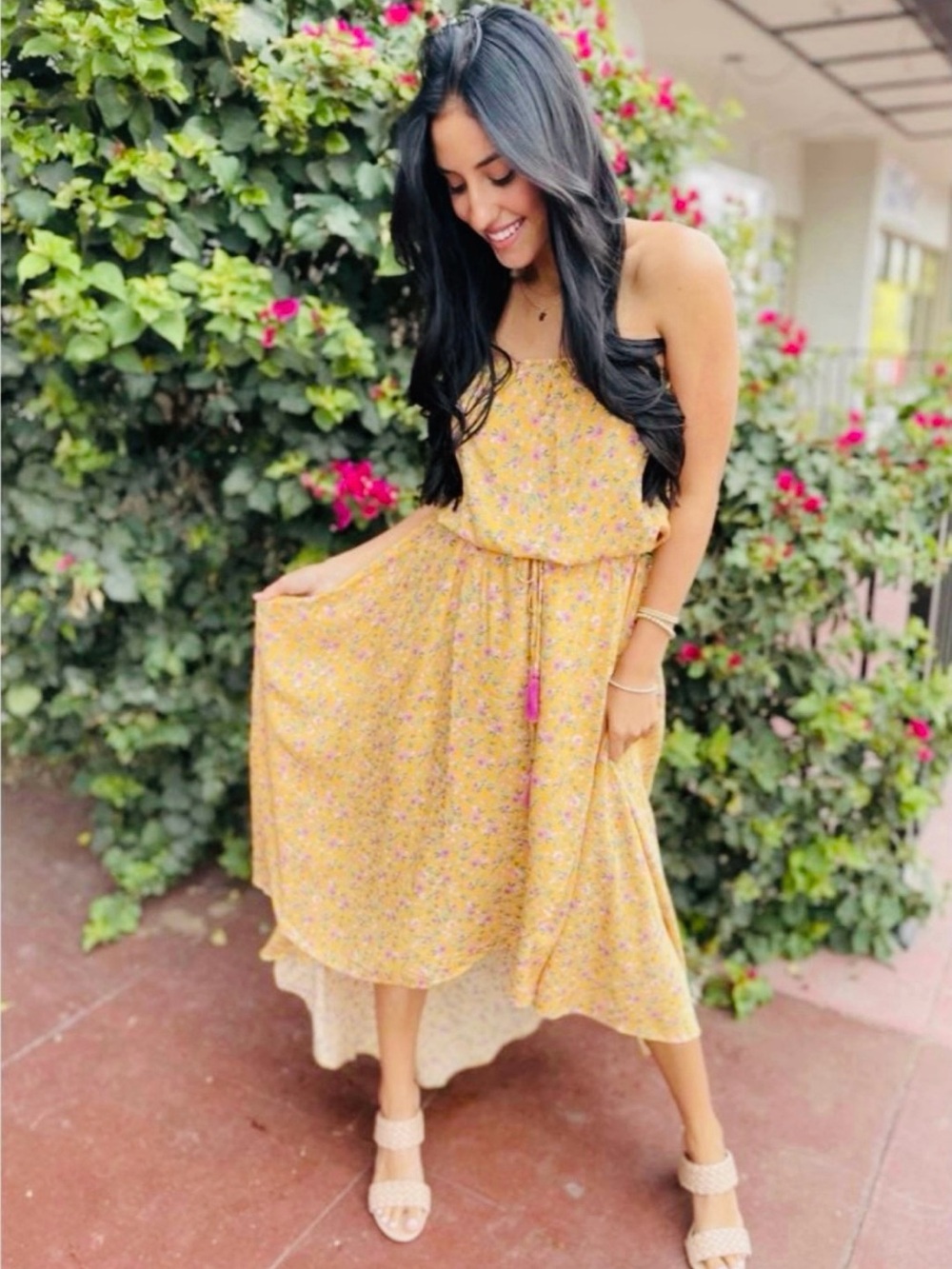 AAKAA High-Low Floral Midi Wrap Dress
